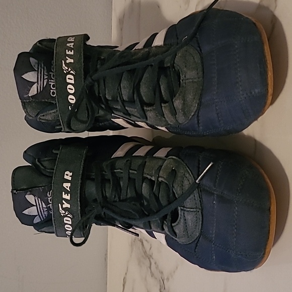 Vintage Adidas Goodyear Monaco Navy Quilted White Leather Racing Shoes Mens 8.5 - Picture 5 of 16